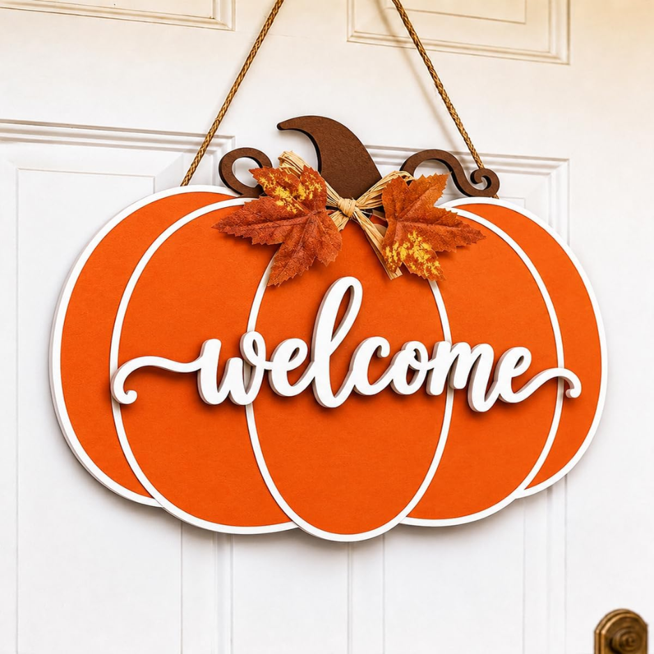 Main product image of Wooden Pumpkin Door Hanger, Entryway Decoration