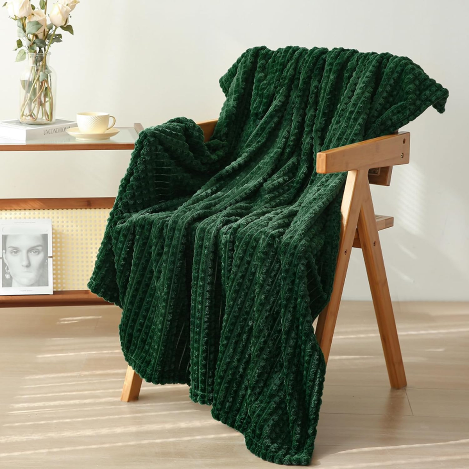 Main product image of Dark Green Fleece Throw Blanket, 50 x 60 inches, Square Grid Design