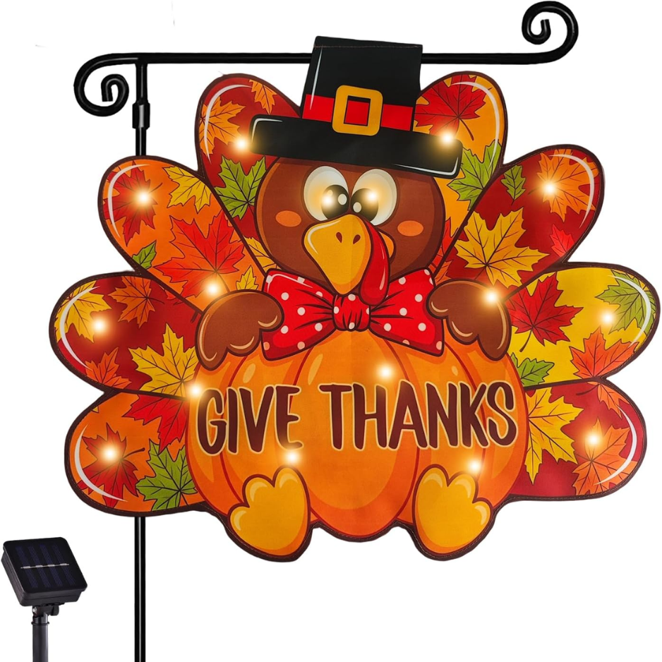 Main product image of Thanksgiving Garden Flag, 12x18 In., Solar Lighted, Double Sided