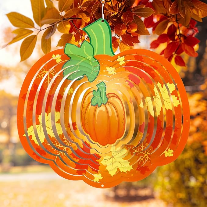 Main product image of 12 Inch Fall Wind Spinner, 3D Pumpkin Maple Leaf Garden Decor