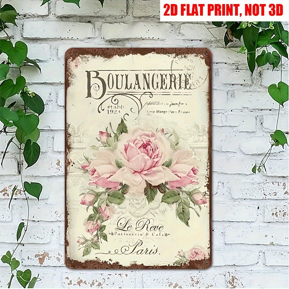 Main product image of Vintage Romantic Boulangerie Metal Tin Signs Paris Rose Sign Chic Bakery Decor