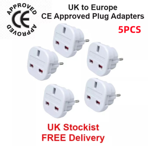 Main product image of EU Travel Adapter Plugs, 5 Pack, UK to Europe, 2 Pin