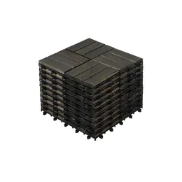 Acacia Wood Interlocking Deck Tiles Checker Pattern, 10PCS 12inch X 12inch Square Dark Brown Acacia Hardwood Outdoor Flooring For Patio, Bancony, Pool Side