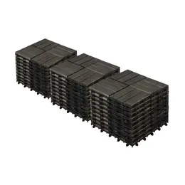 Acacia Wood Interlocking Deck Tiles Checker Pattern, 30 PCS 12inch X 12inch Dark Brown Square Acacia Hardwood Outdoor Flooring For Patio, Bancony, Pool Side