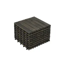10 PCS Interlocking Deck Tiles Striped Pattern, 12inch X 12inch Dark Brown Square Acacia Hardwood Outdoor Flooring For Patio, Bancony, Pool Side
