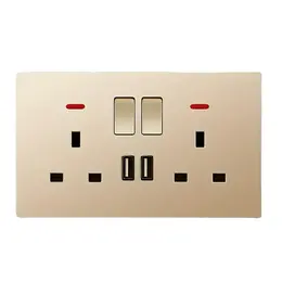 Product image of Double Wall Plug Socket, 2 Gang, 13A, with 2 USB Charger Outlets, Flat Plate