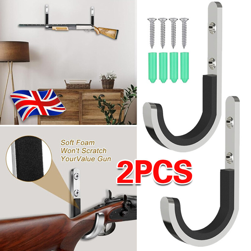 2PCS Gun Rifle Shotgun Pistol Padded Wall Mounting Hooks Rack Hangers Storage