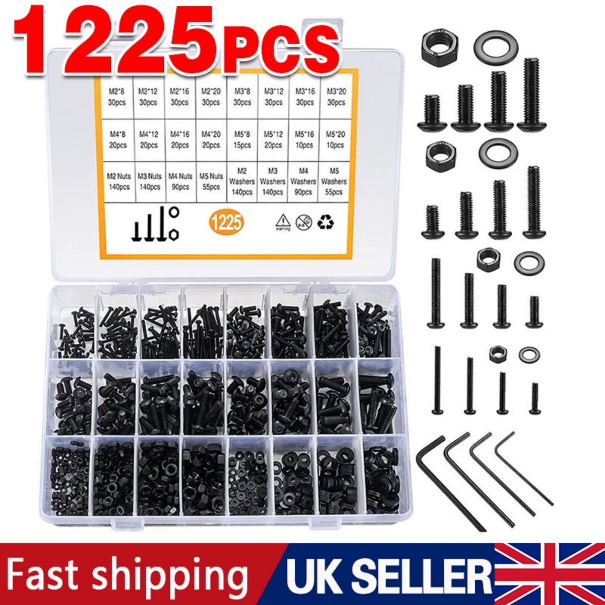 Main product image of 1225pc Stainless Steel Hex Screws & Socket Bolts Nuts Set, M2-M5