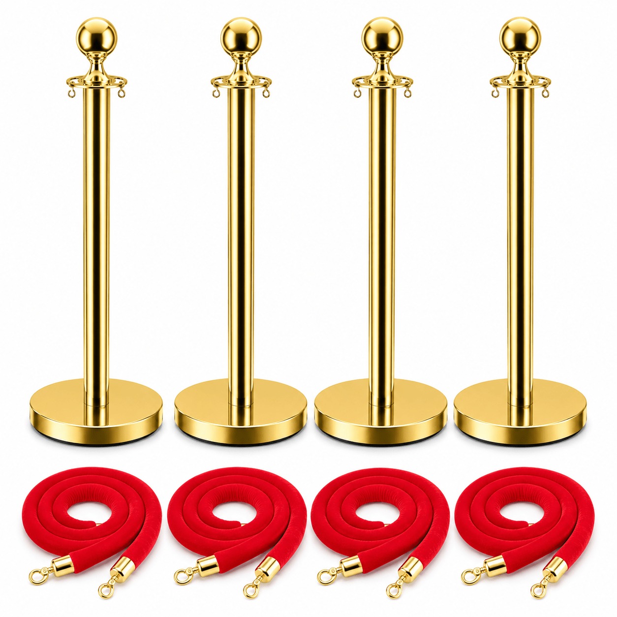 Main product image of 4-Pack Stanchion Set, 96 cm Posts, 5.1 cm Dia, 32 cm Weighted Bases, 1.5 m Ropes