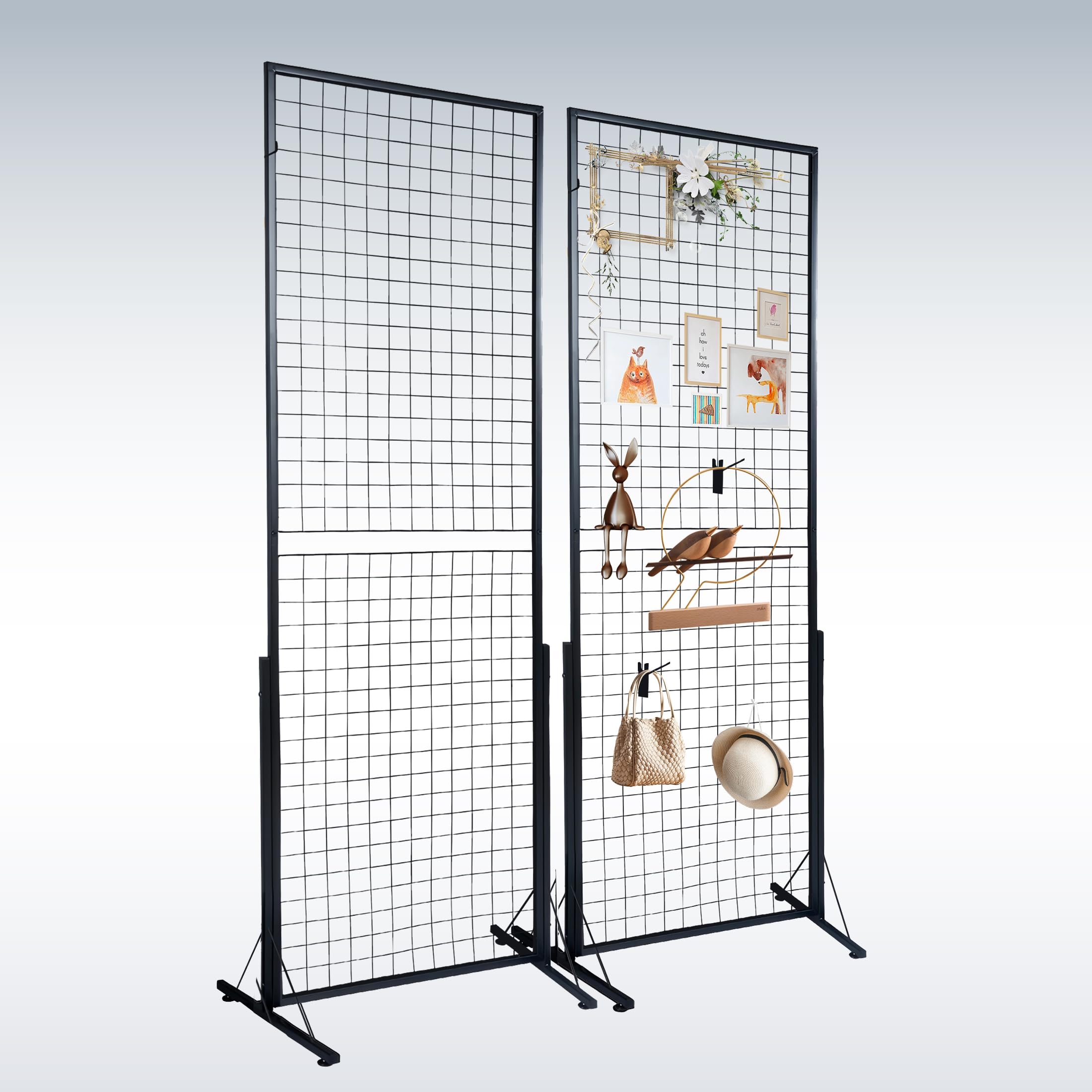 Main product image of 67 X 24 In Grid Wall Panels, 2 Packs Wire Gridwall Display Racks Tower With T-Base, Floorstanding Double Side Gridwall Panels, Retail Display With Extra Clips And Hooks For Art Craft Shows