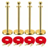 Product image of 4-Pc Gold Stainless Steel Stanchions, 5ft Red Velvet Ropes