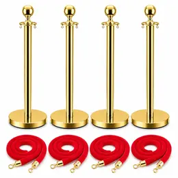 Product image of 4-Pc Gold Stainless Steel Stanchions, 5ft Red Velvet Ropes