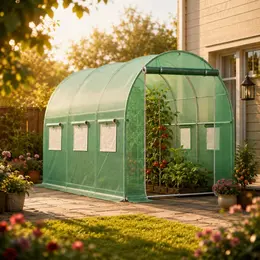 Product image of 3x2x2m Green Film Greenhouse, Roll-Up Sides, 2 Doors, 6 Windows