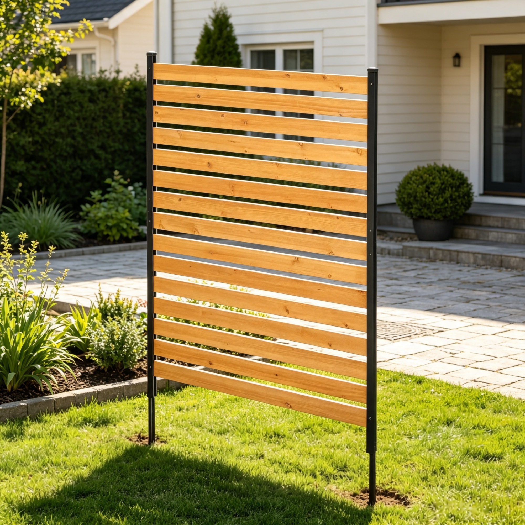 Main product image of 39"W x 61"L Wood Privacy Fence Panel with Metal Stakes