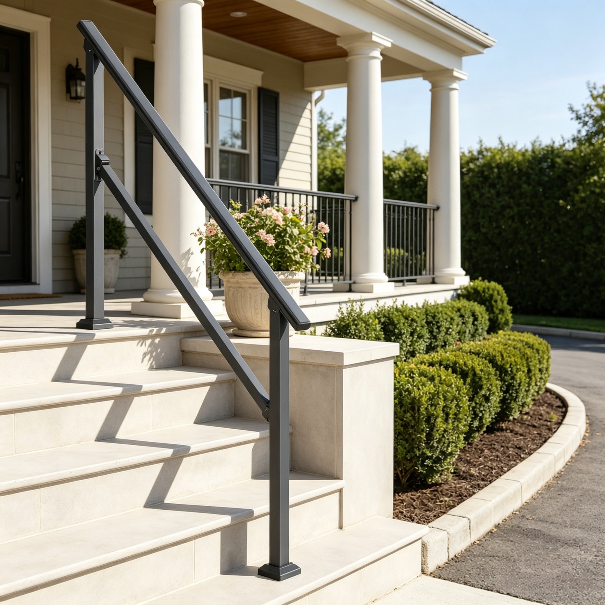 Main product image of 4-5 Step Outdoor Stair Handrail Kit, Black Square Tube