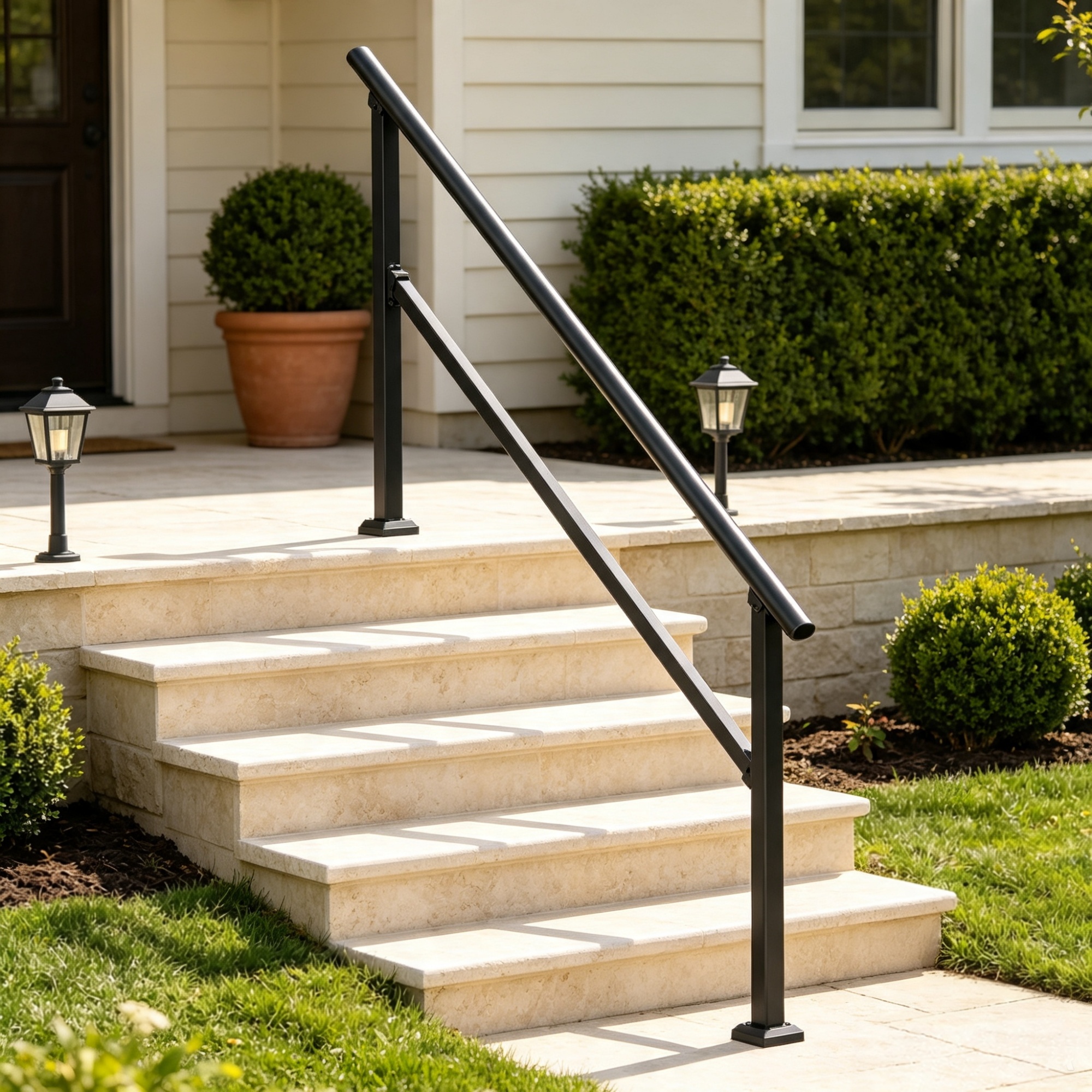 Main product image of 5-Step Stair Handrail Kit, Black Square Tube, Transitional Style