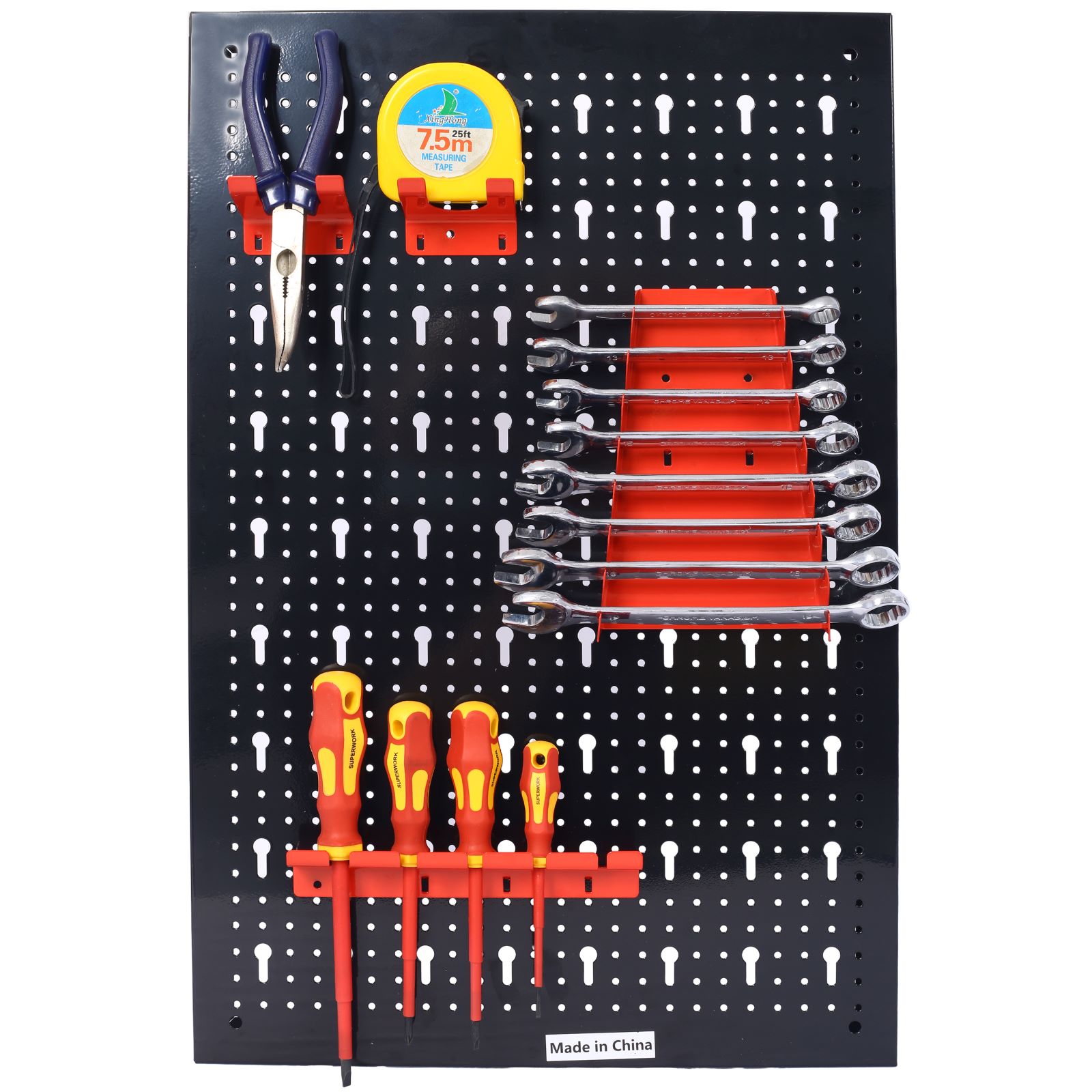 Main product image of Pegboard Wall Organizer, 4ft Metal Garage Pegboard Tool Organizer w/3 Pegboards, Drill Bit Rack, Wrench Rack, Hooks Accessories, Wall-Mounted Tool Storage Pegboard for Workshop Warehouse, Black -Does