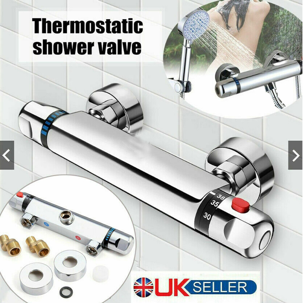 Bathroom Exposed Bar Thermostatic Shower Mixer Valve Tap Chrome 1 2 Outlet New