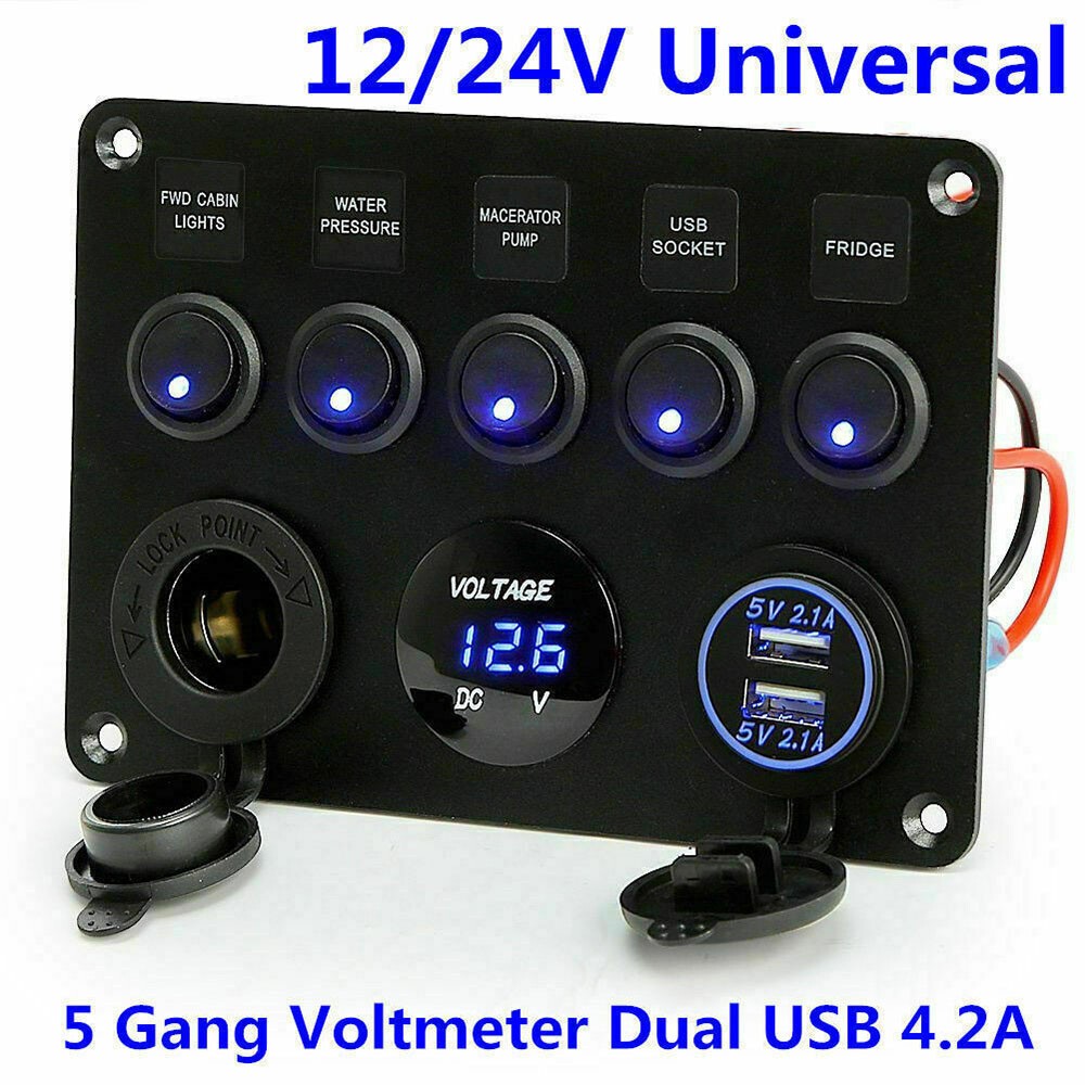 Main product image of 5 Gang 12V 24V LED Light Control Panel, Waterproof