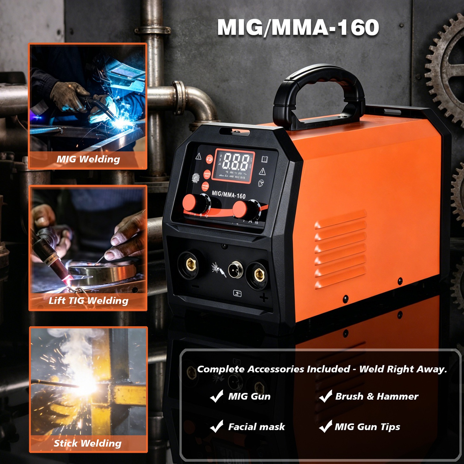 Main product image of 4 In 1 MIG MMA Lift TIG Portable Inverter Welder, 160A Dual Voltage 110V 220V IGBT Welding Machine, Gasless Flux Core Wire Welding Equipment For DIY Metal Working  Home Repair