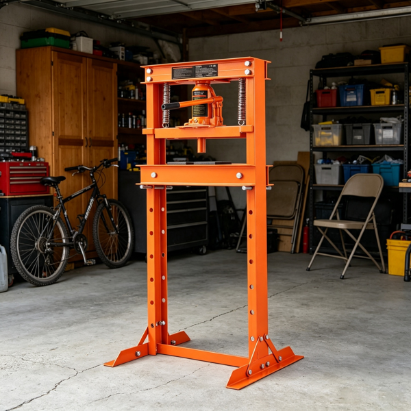 Main product image of 12 Ton H-Frame Hydraulic Shop Press, Adjustable Bed, With Plates