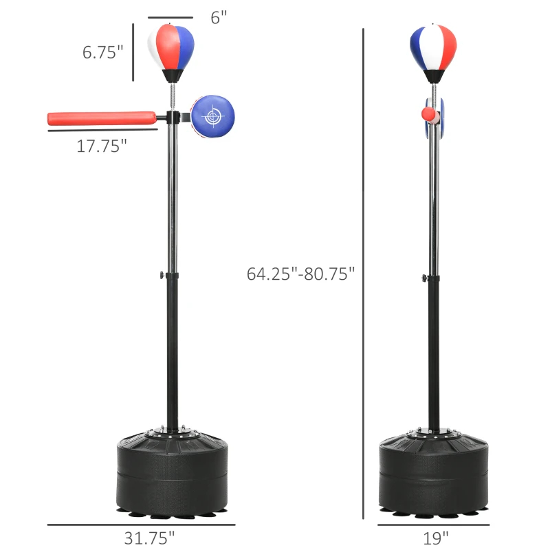 Soozier Free Standing Boxing Bag With Stand, Punching Speed Bag Reaction Bar Challenge With Suction Cups, 64-81in Adjustable Height For Teenagers And Adults, Multiple Packages