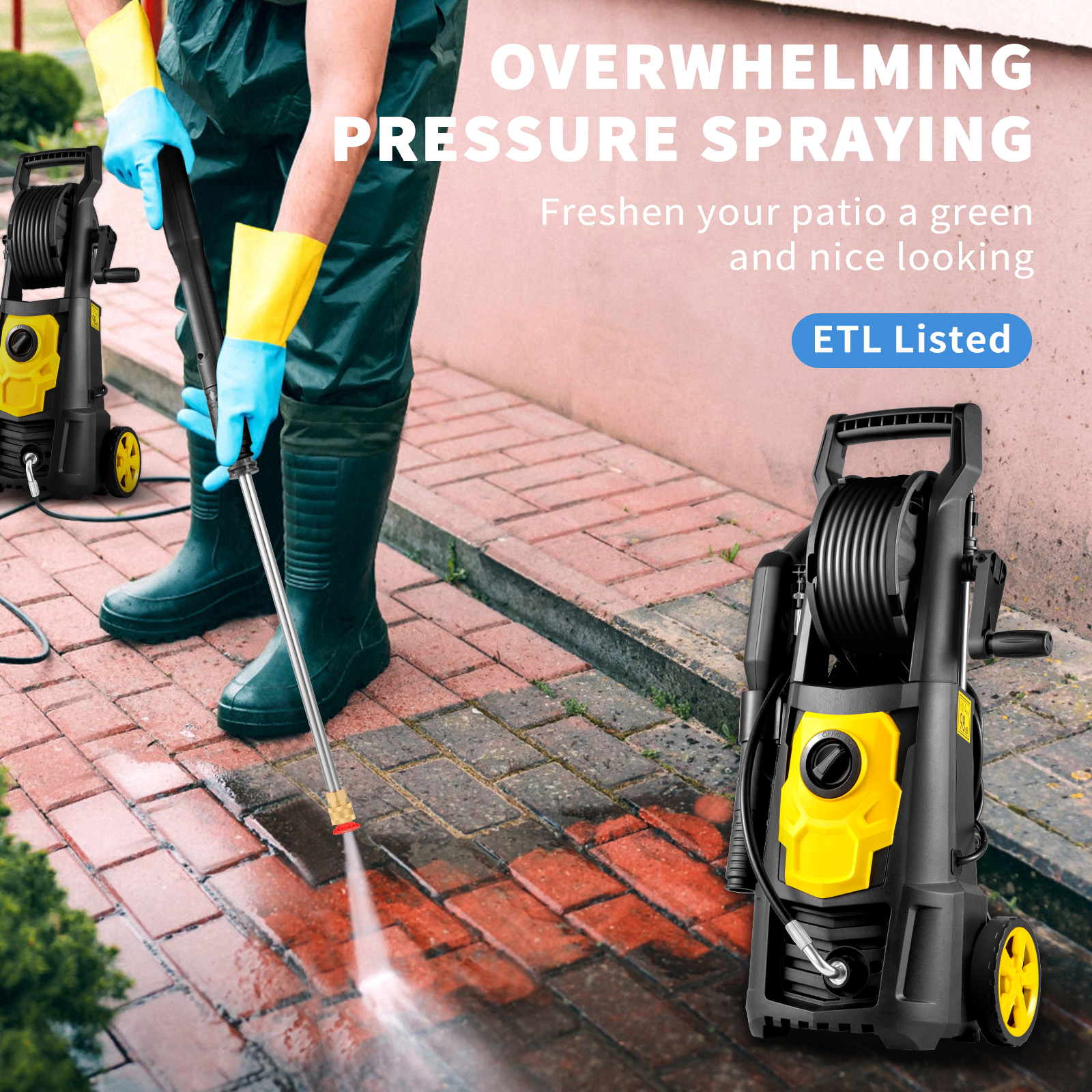 Main product image of VEVOR Electric Pressure Washer, 2000 PSI, 1.76 GPM, 30 ft Hose, 5 Nozzles, ETL