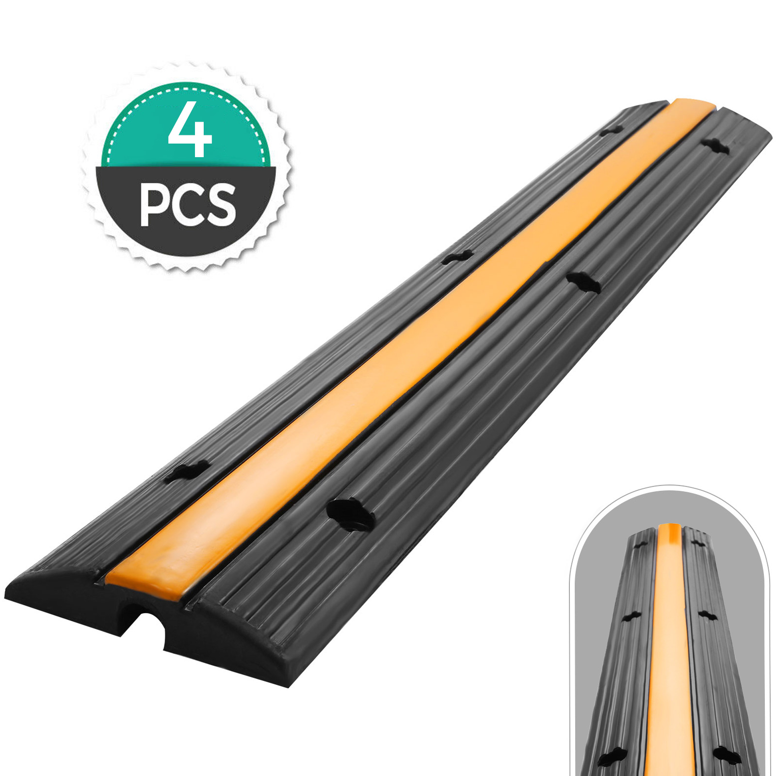 VEVOR 4 Pack Of 1 Channel Rubber Cable Protector Ramps Heavy Duty 22046Lbs Load Capacity Cable Wire Cord Cover Ramp Speed Bump Driveway Hose Cable Ramp Protective Cover