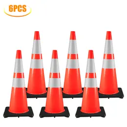 VEVOR 6-Pack PVC Traffic Cones, Orange, Weighted Base, Reflective Collars