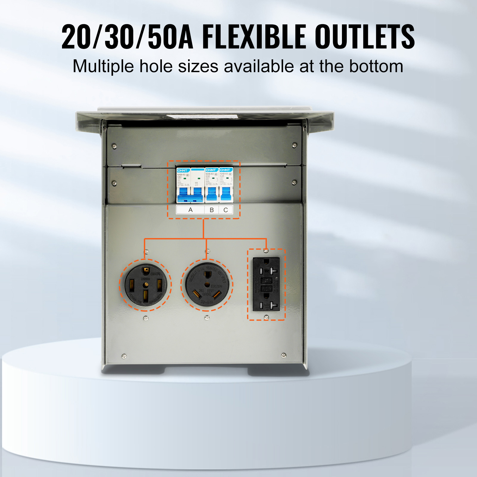 VEVOR Temporary Power Outlet Panel,RV Power Outlet Box With A  Receptacle Installed, NEMA 14-50R   NEMA TT-30R  15A GFCI For RV Camper Trailer Motorhome, Tested To UL Standards