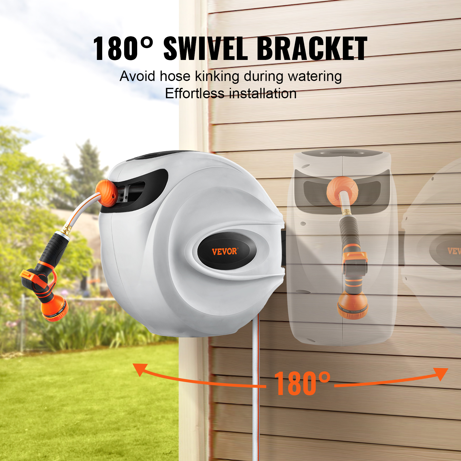 VEVOR Retractable Hose Reel Water Hose Reel   Swivel Wall-Mounted