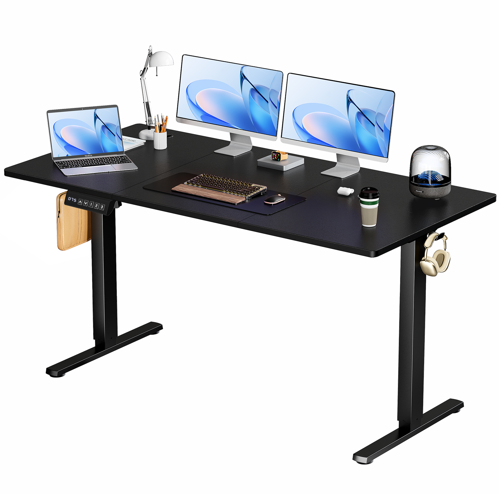 Main product image of Electric Adjustable Height Standing Desk Sit To Stand Up Desk With Splice Board, Rising Home Office Computer Table With 2 Hook And Wire Hole For Work