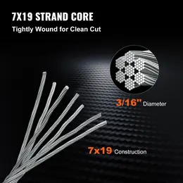VEVOR  7x19 Stainless Steel Cable Reel 500FT Stainless Steel Cable T304 Wire Rope Winch Cable Replacement