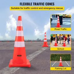 VEVOR 36" Orange PVC Traffic Cones, 6-Pack, with Reflective Collars and Weighted Base