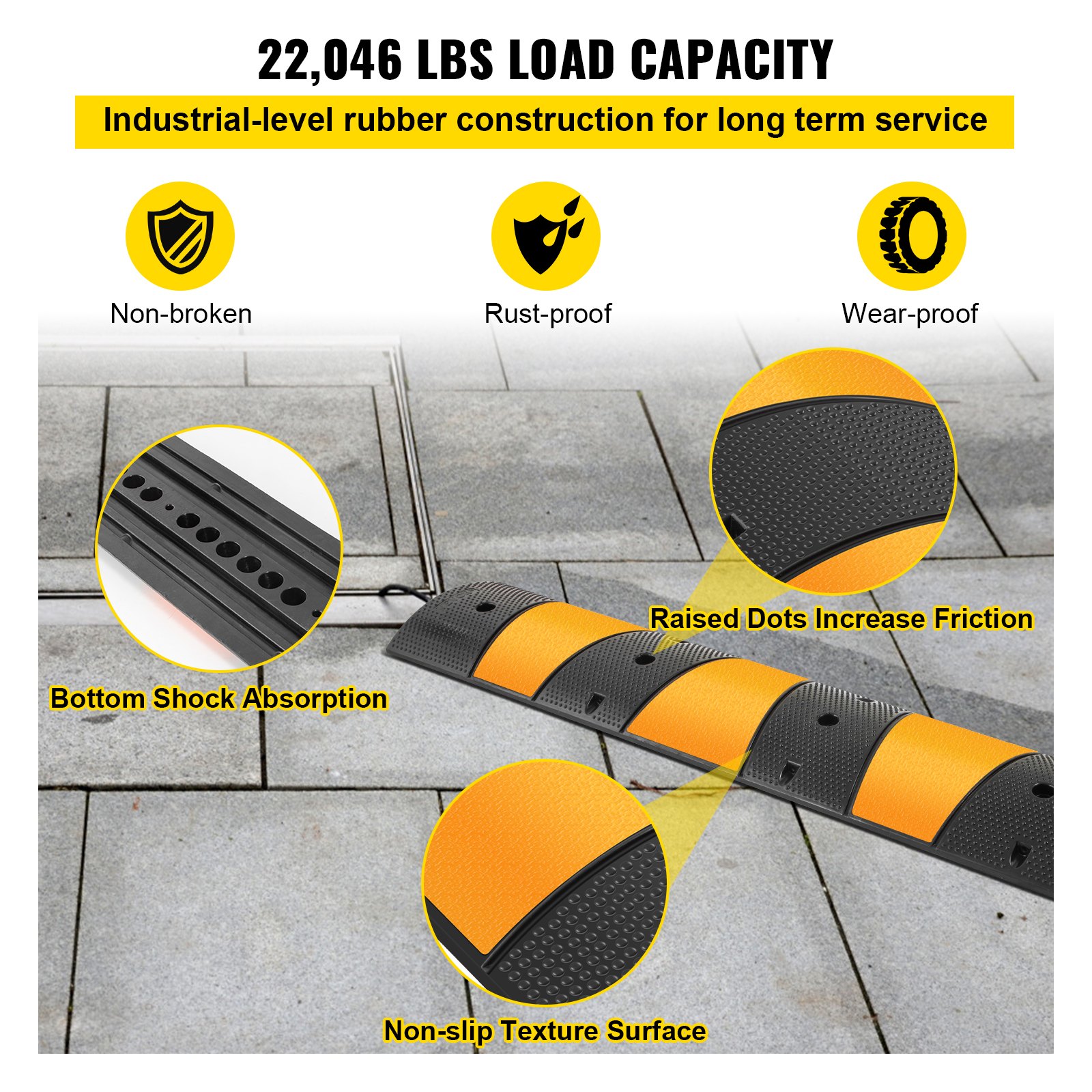 VEVOR 2pcs 6 Feet Rubber Driveway Modular Heavy Duty Speed 72.4 X 12 X 2.4 Inch Cable Protector Ramp For Garage Gravel Roads Asphalt Concrete, 2Pack-6Ft-Speed Bump