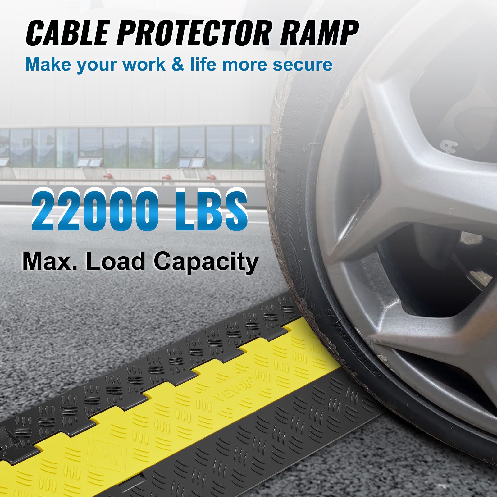 VEVOR 2 Channel Cable Protector Ramp 22000 Lbs Load TPU Wire Cable Cover Ramp