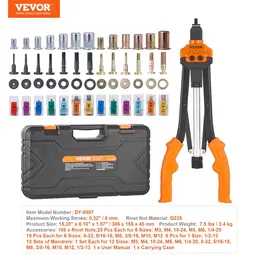 VEVOR Rivet Nut Tool, 16 Inch Rivnut Tool Kit With 13PCS Metric And SAE Mandrels, 186PCS Rivet Nuts, Semi-auto Retraction, M3, M4, M5, M6, M8, M10, M12,