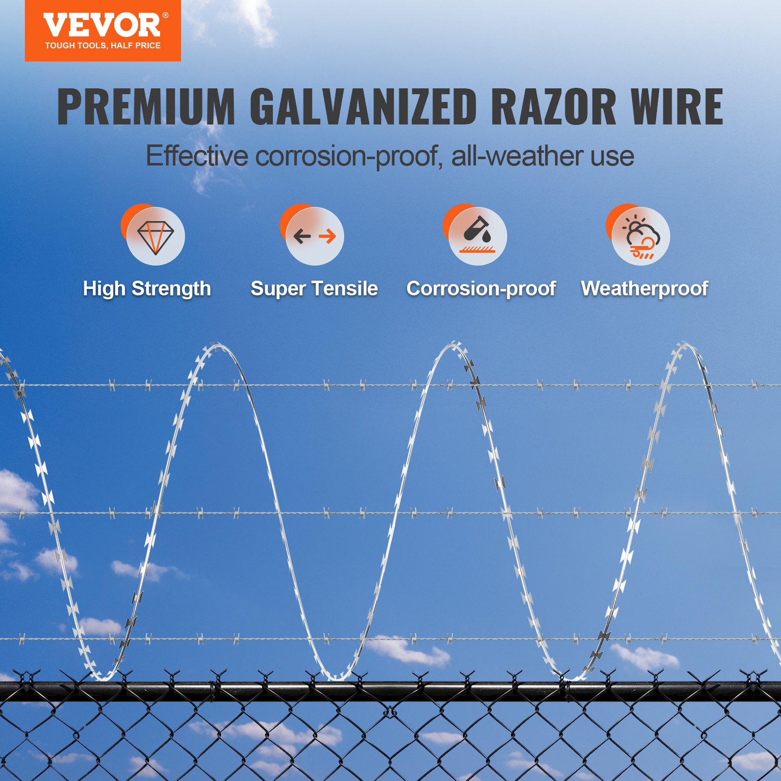 Main product image of VEVOR Razor Wires, 246 Ft Razor Barbed Wire, 5 Rolls Razor Wire Fencing Razor Fence, Razor Ribbon Barbed Wire Galvanized Razor Wire Fence, Rolls Razor For Garden