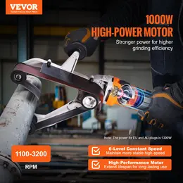 VEVOR Pipe Tube Polisher Sander, Pipe Belt Sander With 6 Variable Speeds 1100-3200rpm, Professional Belt Sander Grinding Machine With 3PCS Sanding Belts For Burnishing Finishing Rust Removal