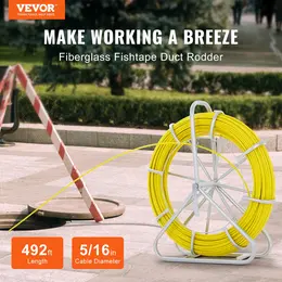 VEVOR 492 Ft Fiberglass Fish Tape, Duct Rodder, Steel Reel, 3 Pulling Heads