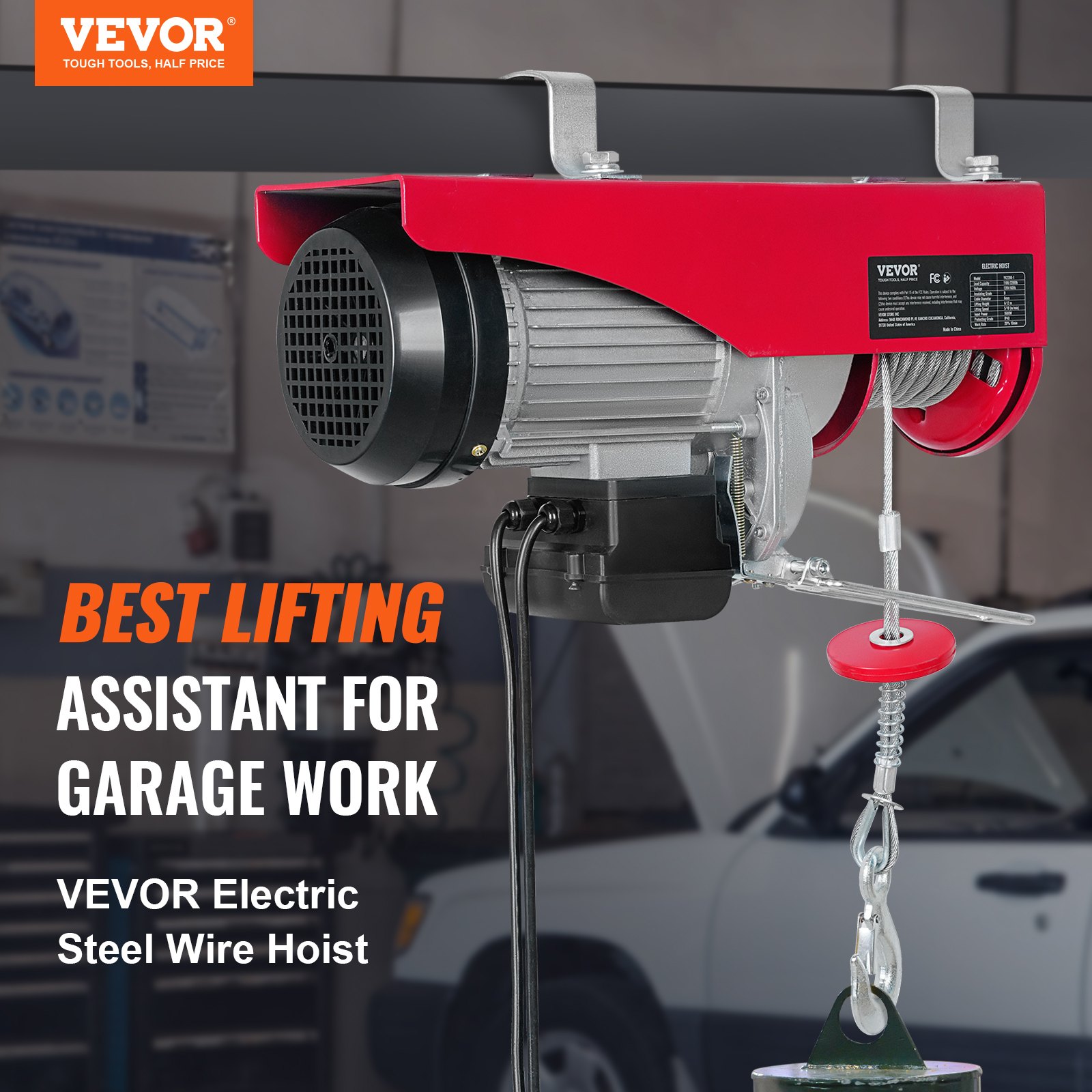Main product image of VEVOR 2200 Lbs Attic Lift, 1600W 110V Electric Hoist With 14ft Wired Remote Control, 40ft Single Cable Lifting Height & Pure Copper Motor, For Garage Warehouse Factory