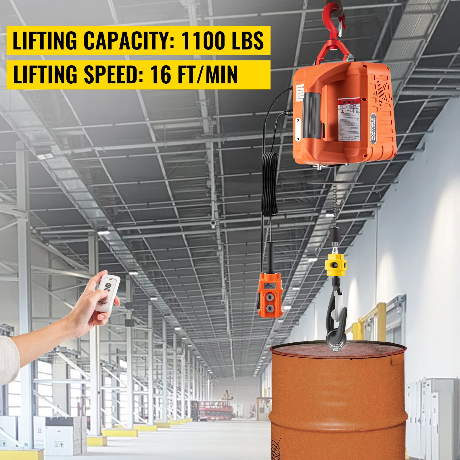Main product image of VEVOR 3-in-1 Electric Hoist Winch, 1100lbs Portable Electric Winch, 1500W 110V Power Winch Crane, 25ft Lifting Height,Wire And Wireless Remote Control, Overload Protection For Lifting Towing