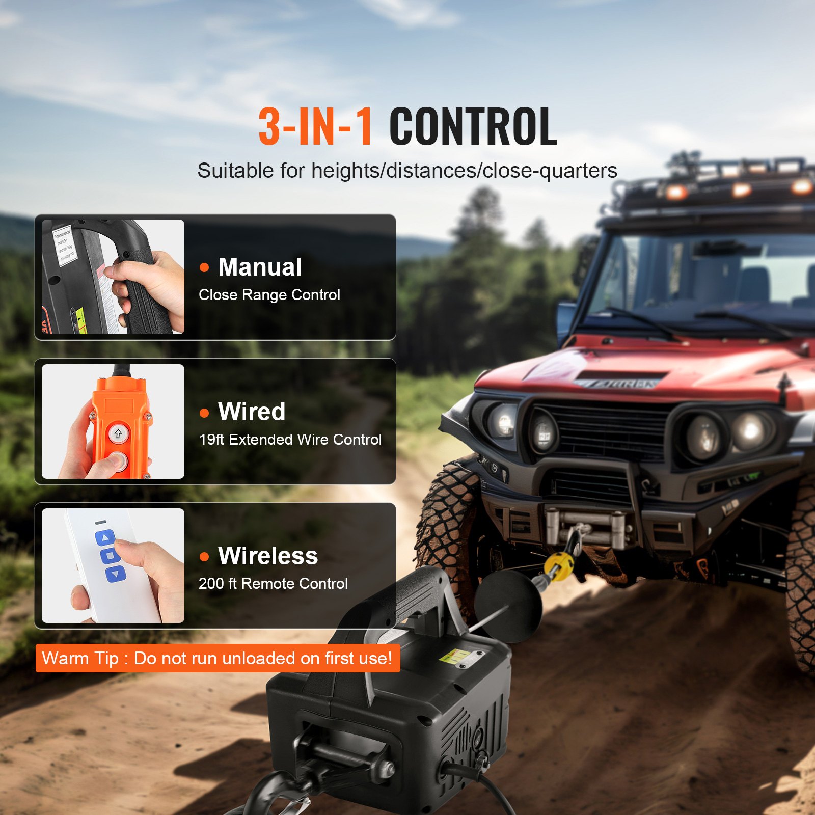 Main product image of VEVOR 3-in-1 Electric Hoist Winch, 1100lbs 1500W Portable Power Winch Crane,  22.9 Ft Lifting Height, 13 Ft Min With Manual, Wired And Wireless Remote Control, Overload Protection