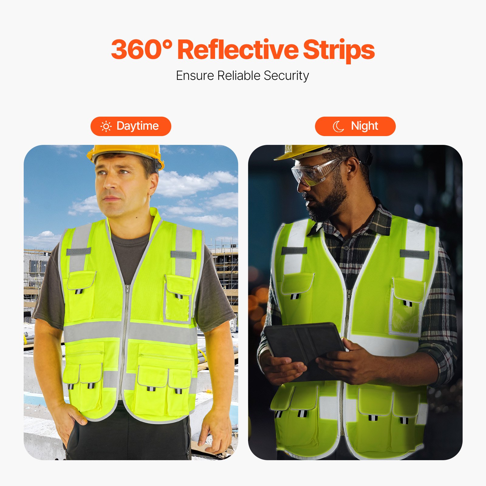 Safety Vest Reflective Yellow Work Vest With 10 Pockets For Men And Women