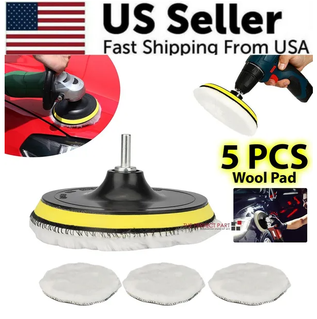5PCS Buffing Polishing Pad Wool Wheel Mop Kit For Car Polisher Drill Adapter