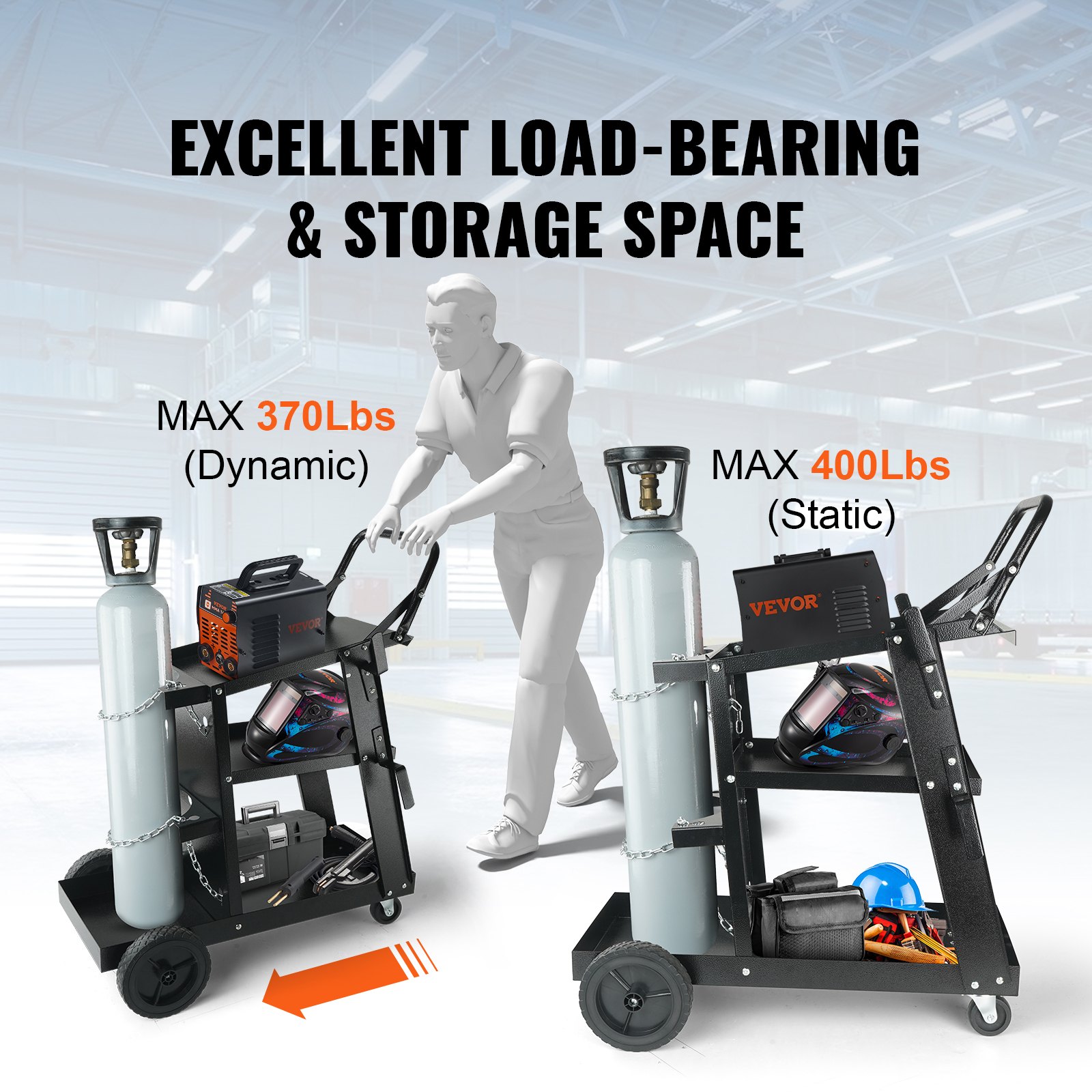 Main product image of 3-Tier Welding Cart, 400 Lbs Capacity, Swivel Wheels, Tank Chains