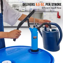 Drum Pump, 9.5 Oz. Per Stroke, Lever-Action Barrel Pump, Fits 5-55 Gallon Drums With 3-Section Suction Tube Assembly & Hose, Hand Operated, Designed To Transfer Water, Alcohol, Corrosive Liquids