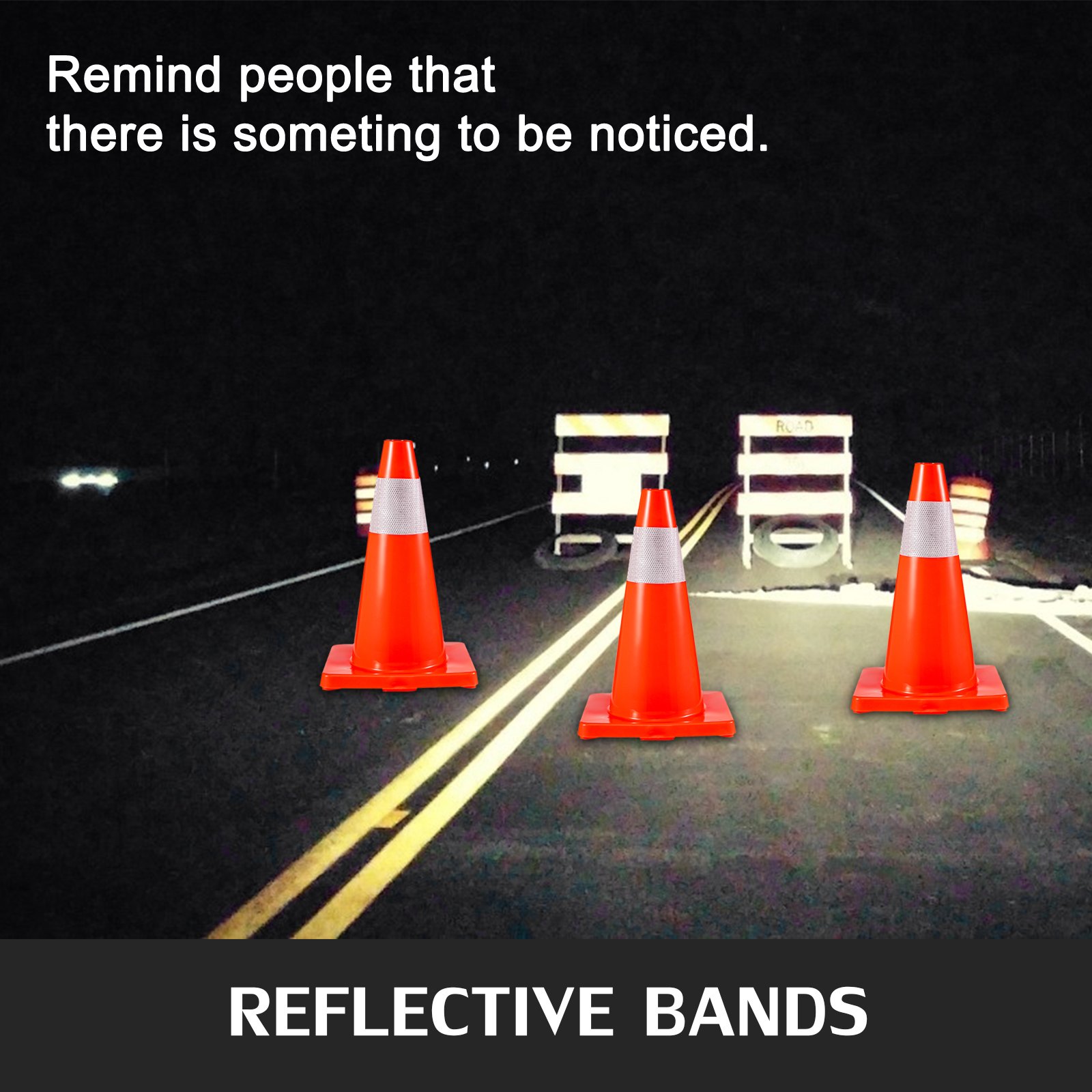 12Pack Traffic Cones, Safety Road Parking Cones PVC Base, Orange Traffic Cone With Reflective Collars, Hazard Construction Cones For Home Traffic Parking
