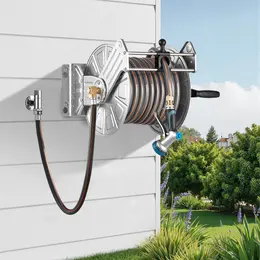 Wall Mounted Garden Hose Reel, 150ft Capacity, Brass Fitting