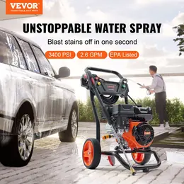 Gas Pressure Washer, 3400 PSI, 2.6 GPM, Aluminum Pump, 5 Nozzles